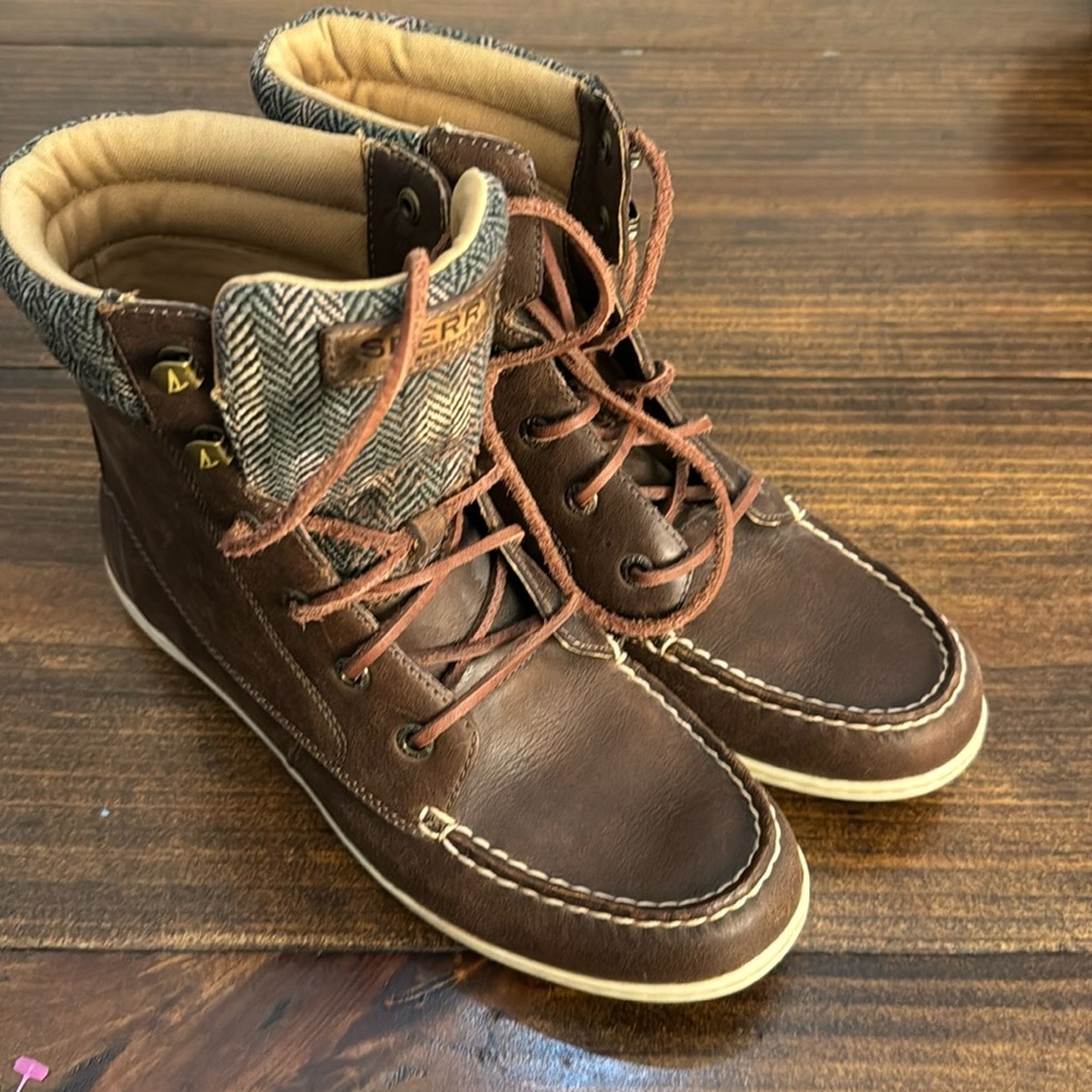 Sperry Bayfish Brown Leather Ankle Boots Lace Up size 7M